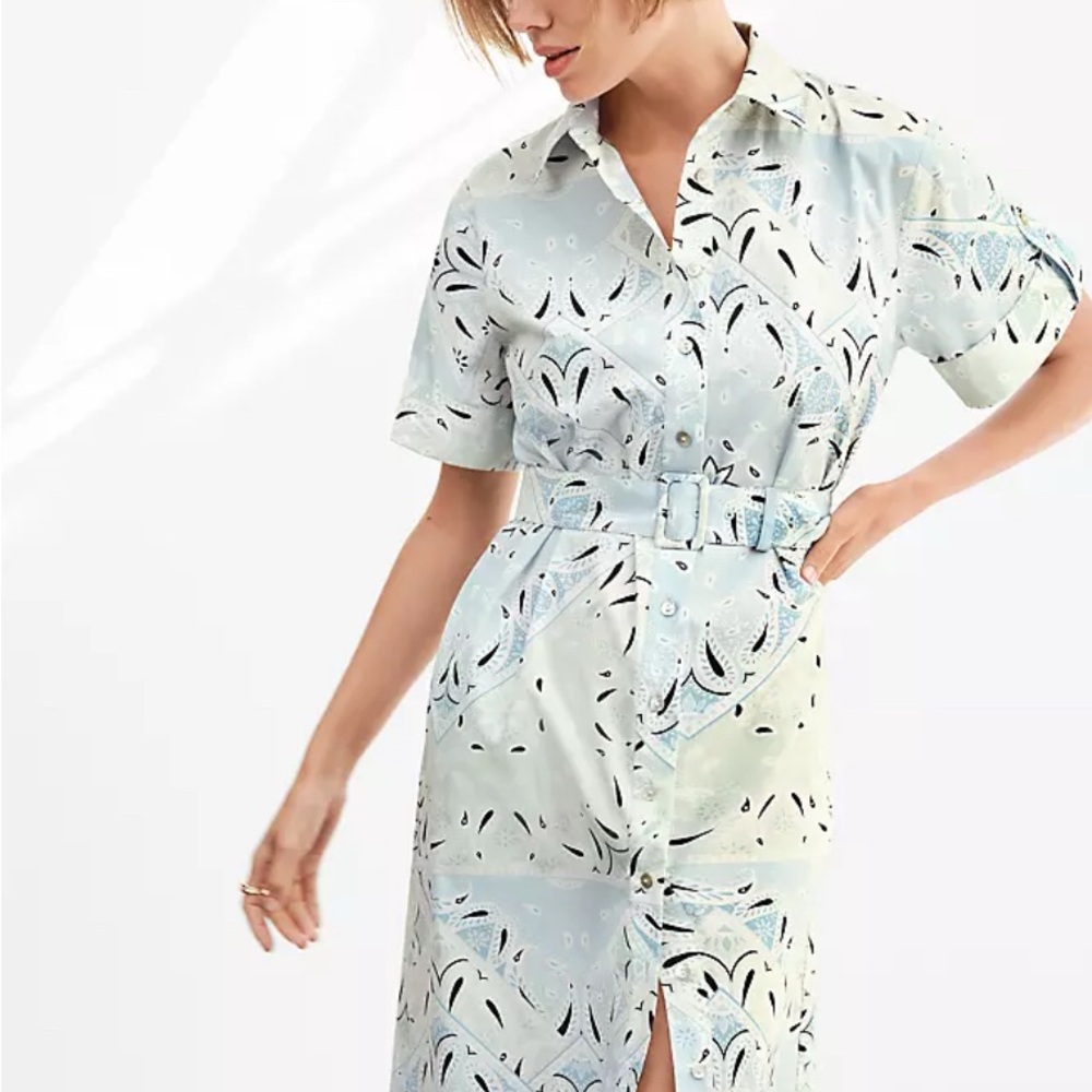 Ann Taylor Green Buttoned Midi Dress with Cuffed Sleeves